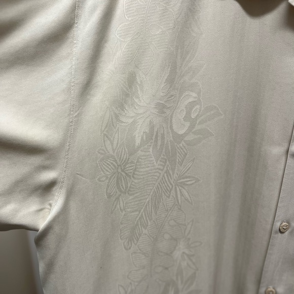 TOMMY BAHAMA XXL 100% Silk Button Up Shirt Floral Damask Prt Ivory Short Sleeve - Picture 3 of 11